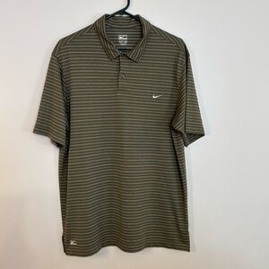 Nike Polo Shirt Mens Large Green Striped Short Sleeve Performance Golf Outdoor